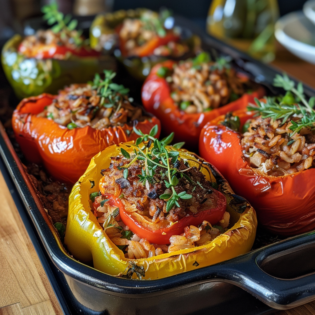 Gemista: Greek Stuffed Vegetables with Herbed Rice and Ground Meat