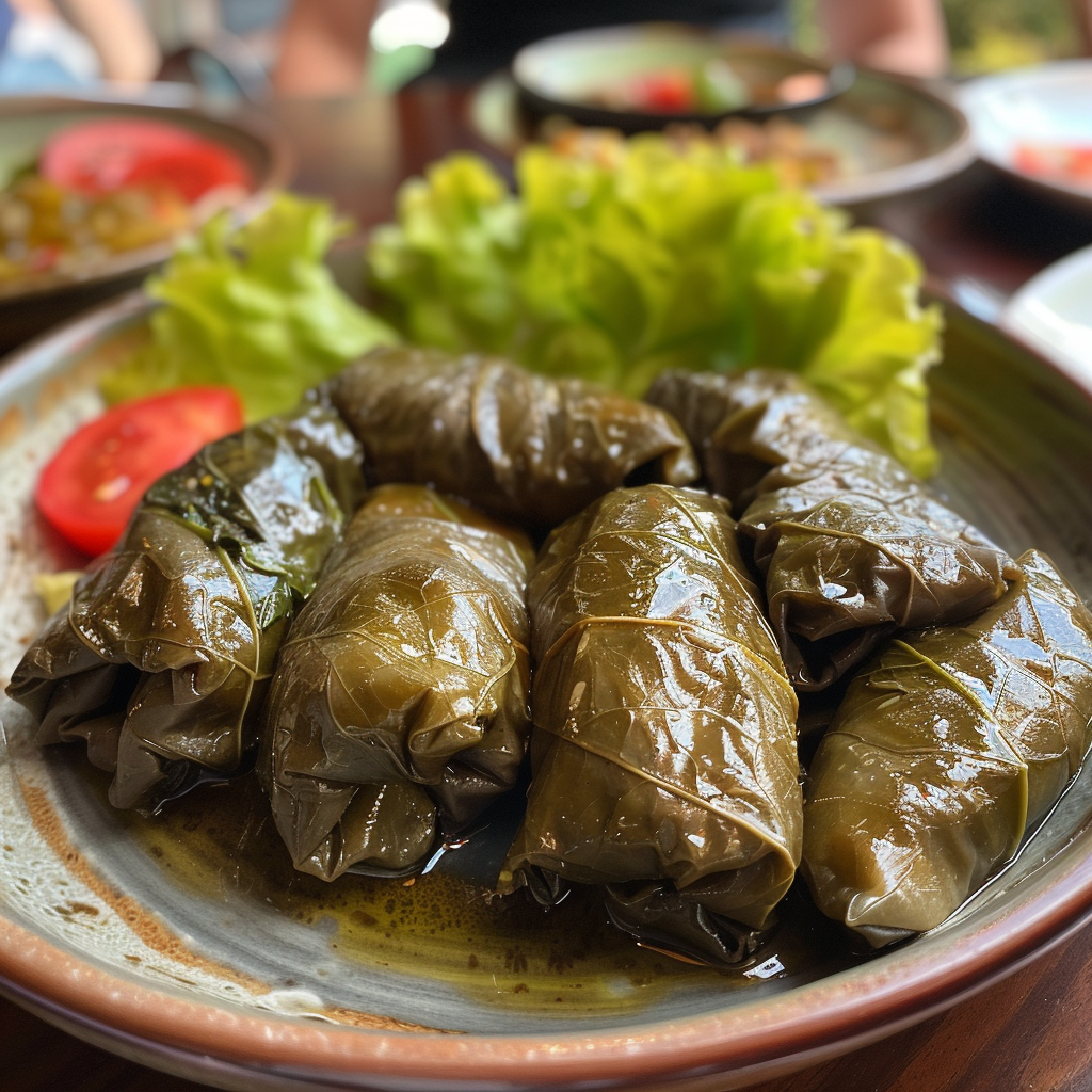 Dolmades: Pork and Rice Stuffed Grape Leaves