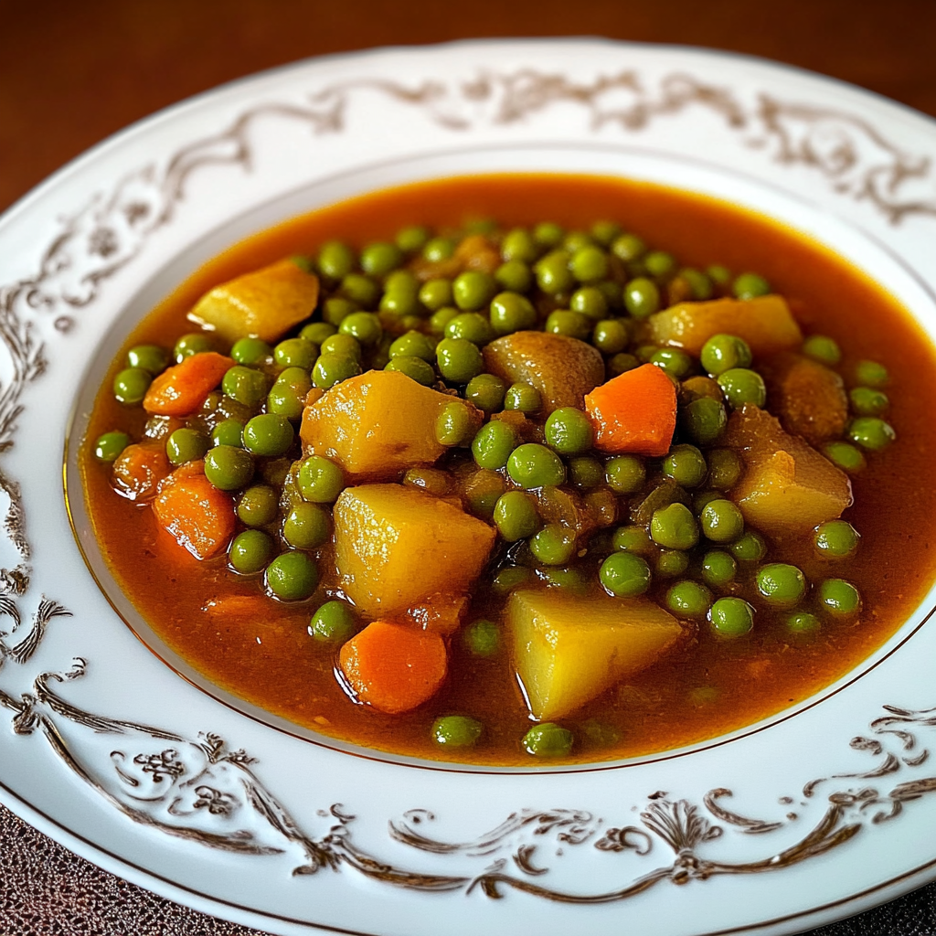 Pizelia: Cypriot Stew with Green Peas and Potatoes in a Tomato Sauce